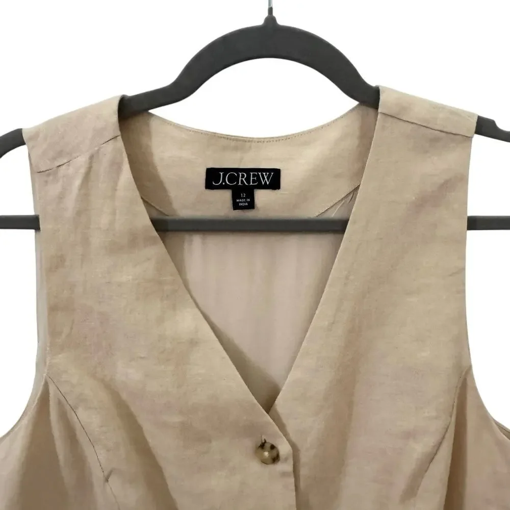 J. Crew Slim-fit Vest Top 100% Linen Natural Tan Size 12